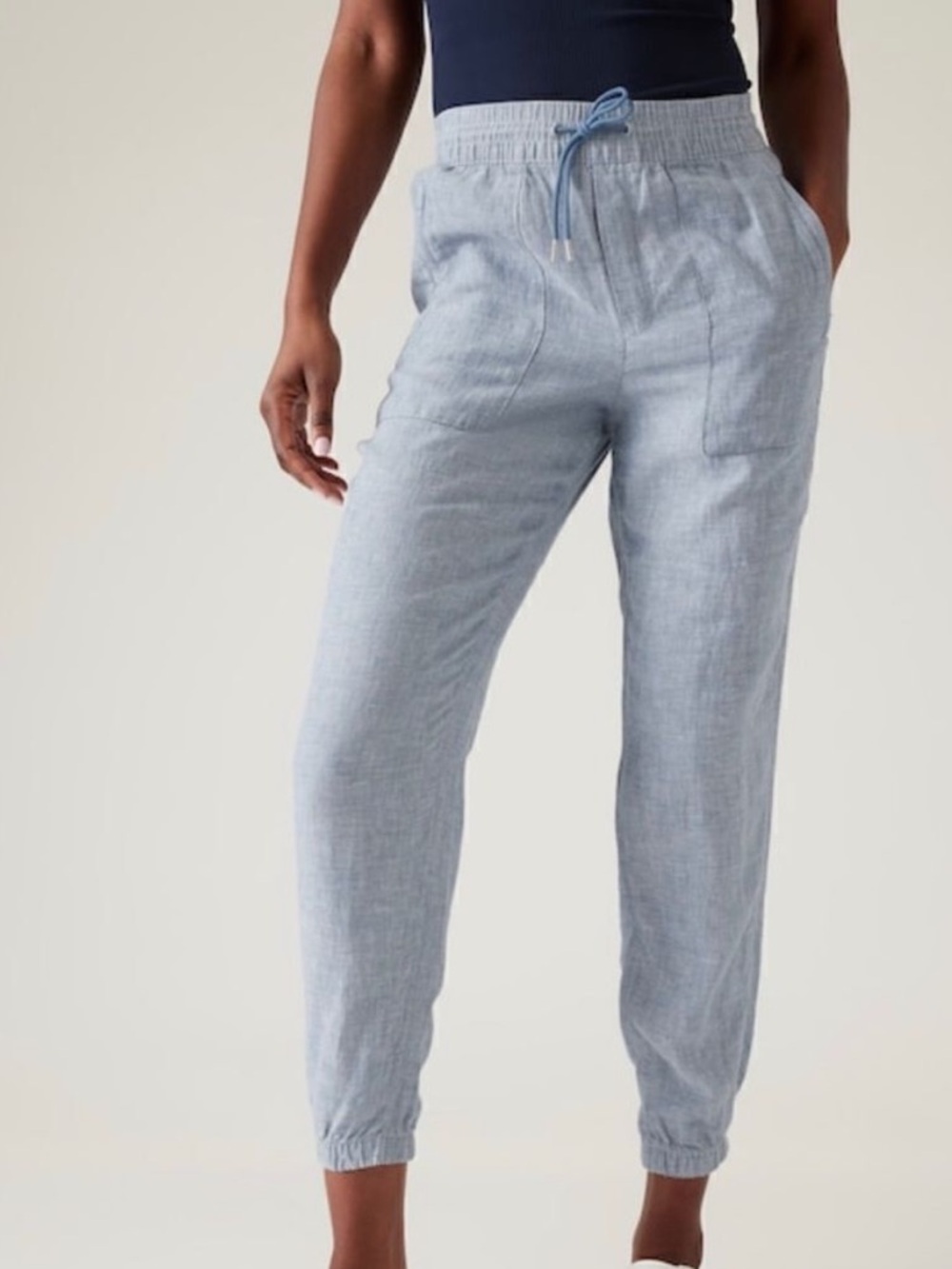 Athleta Retreat Linen Jogger Pant Size 12 NEW Blue 100% Linen